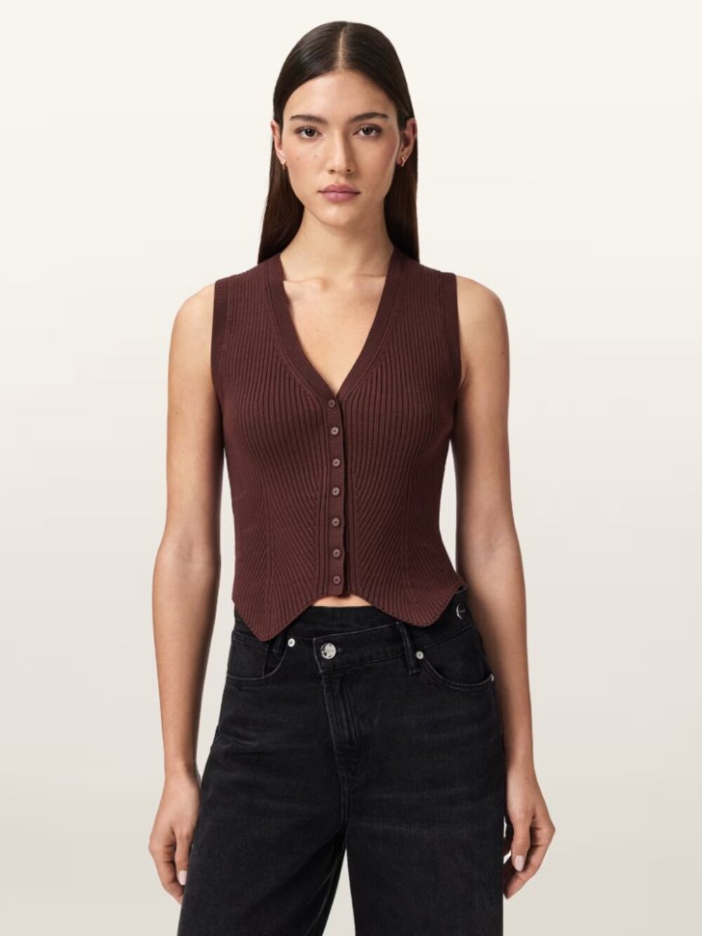 All Saints Cruz Ribbed Knitted Vest NWT
